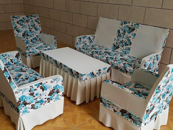پارچه کاور مبلی فومنات کرپ چاپی طرح 2952 فیروزه ای